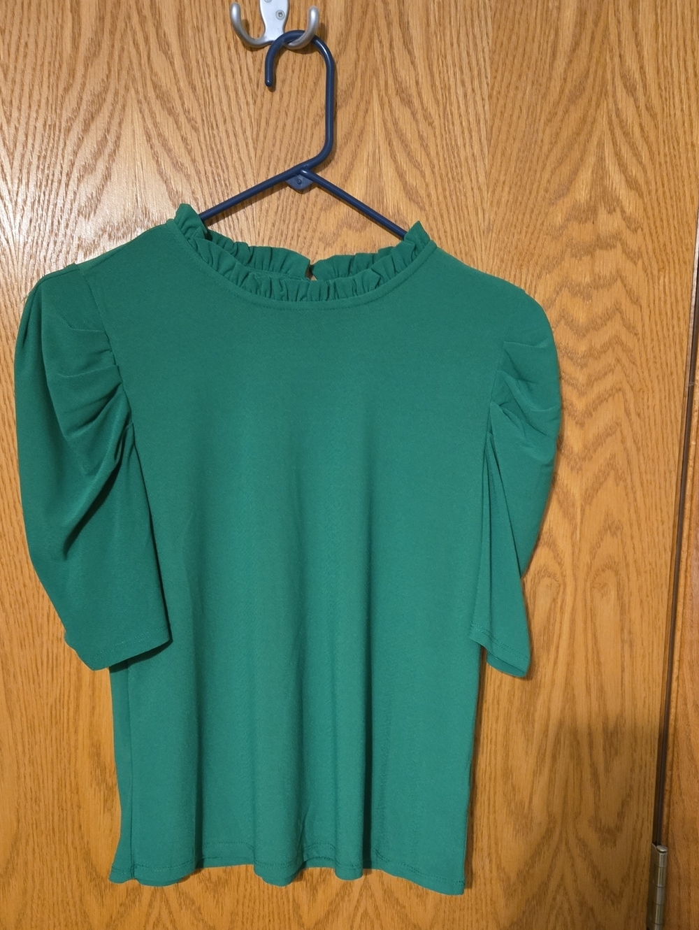 Green Puff-Sleeve Ruffle Neck Top - Women